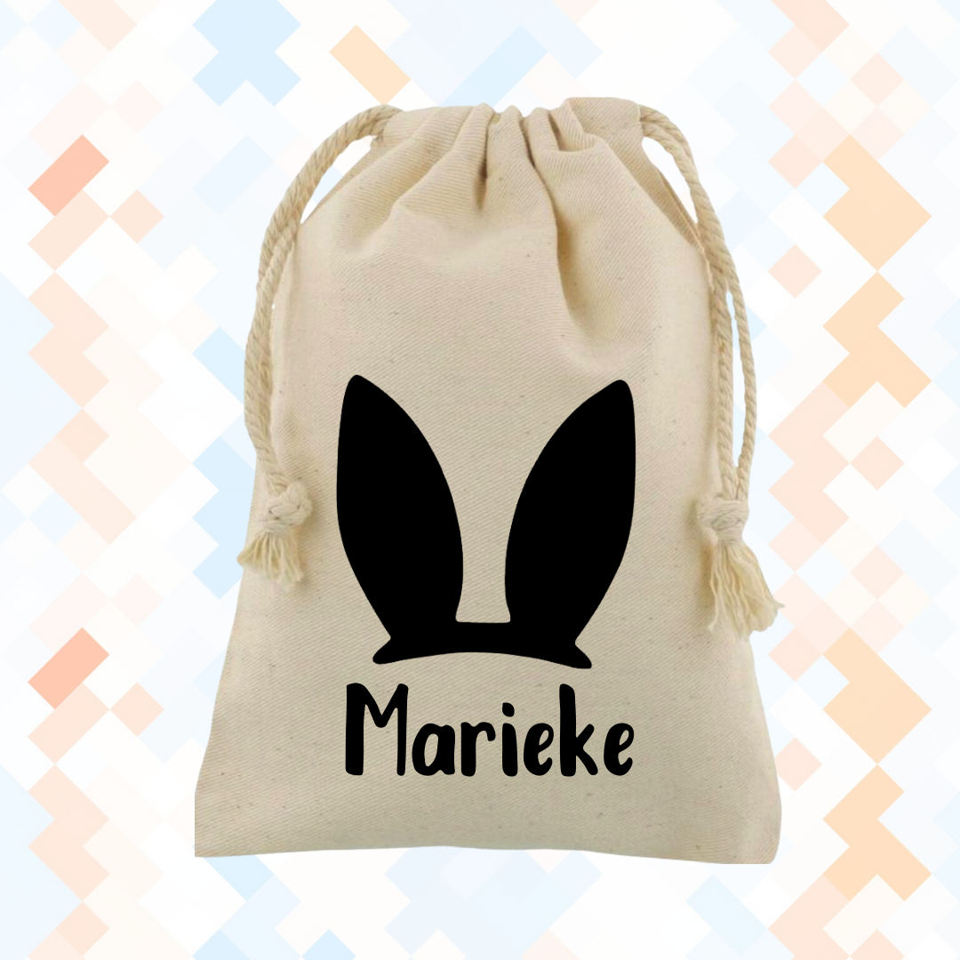 Gepersonaliseerd paaszakje met naam – Katoenen zakje voor paaseitjes 4 paaszakje oren