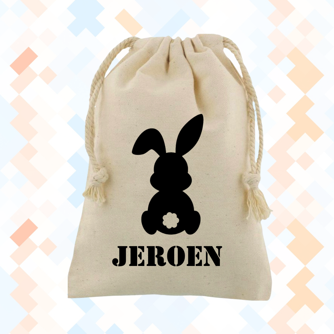 Gepersonaliseerd paaszakje met naam – Katoenen zakje voor paaseitjes 1 paaszakje paashaas